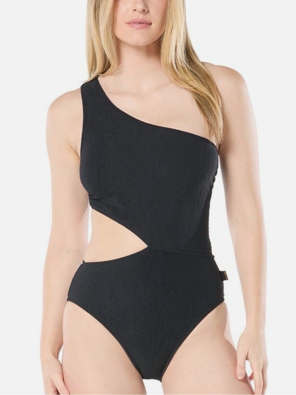 MICHAEL Michael Kors Logo Tape One-Shoulder Cutout Sporty Swimsuit Black Size 4